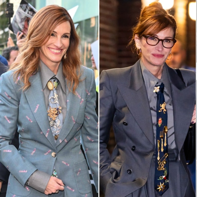 As she promotes her new film After the Hunt, Julia Roberts has been seen in New York and London reviving the androgynous suit-and-tie look she first made iconic at the 1990 Golden Globes. Photos: Getty Images, GC Images, Handout