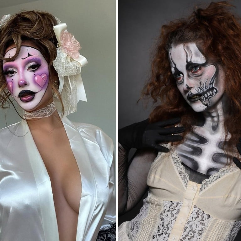 The “coquette clown” and skeleton Halloween make-up looks trending this year. Photos: @sketching_perfection, @thechrisgeorges/Instagram