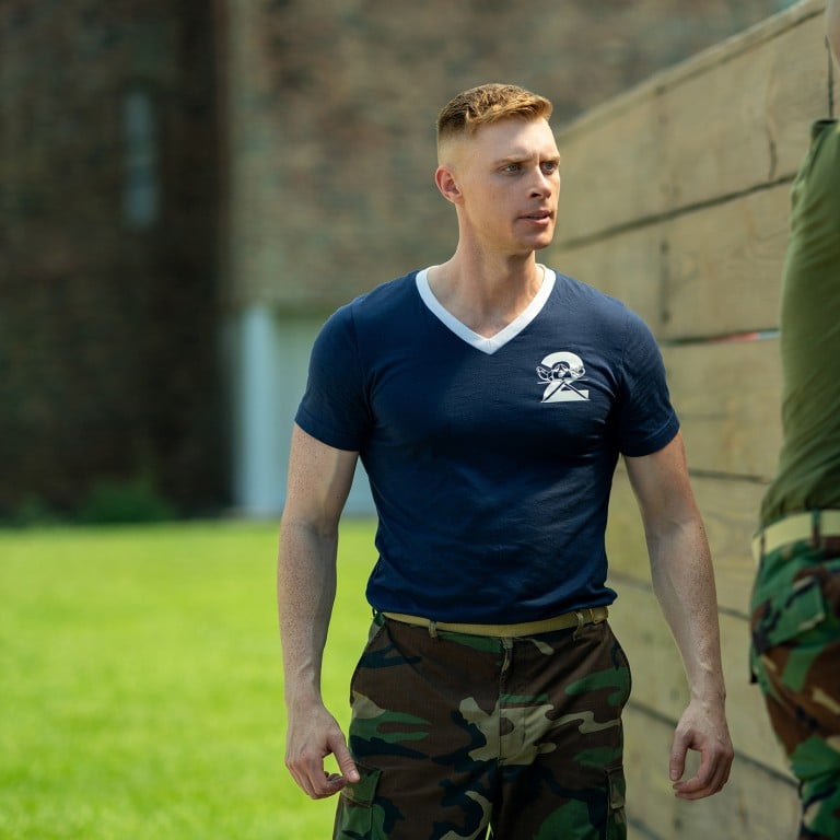 Sergeant Sullivan (Max Parker, left) is one of the drill instructors who takes an interest in Cameron in Boots. Photo: TNS