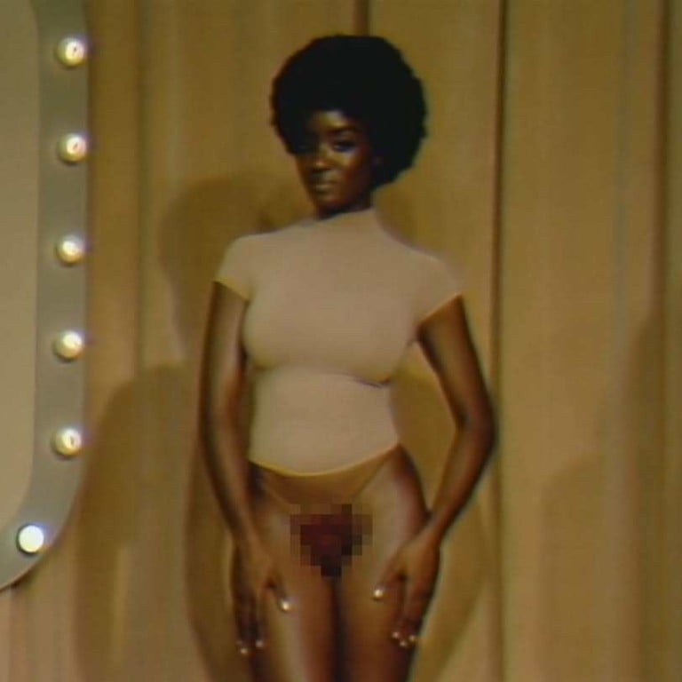 The new Ultimate Bush campaign from Kim Kardashian’s Skims shows models wearing thongs adorned with faux pubic hair. Photo: @skims/Instagram