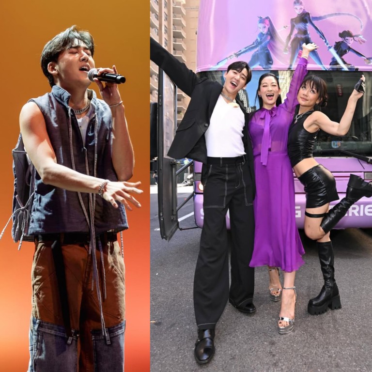 Kevin Woo, the singing voice behind Mystery Saja from KPop Demon Hunters, attended the film’s sing-along theatre experience, in August in New York, with Arden Cho and Rei Ami. Photos: @kevinwoo_official, @netflix/Instagram