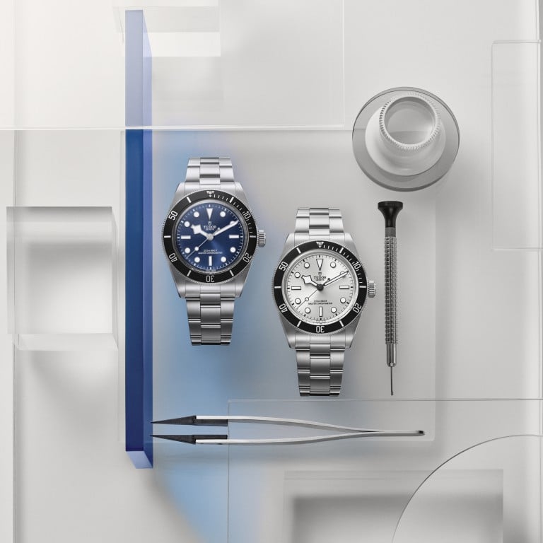 The Tudor Black Bay 68 timepiece is available in steel with a unidirectional black bezel and in either silver or blue dial configurations. Photo: Handout