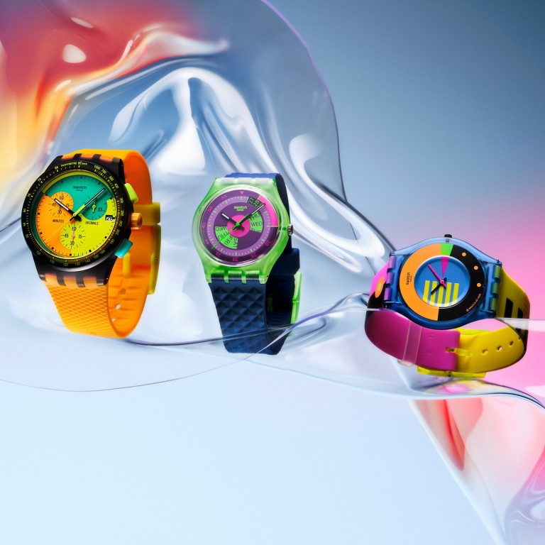 The Neon collection from Swatch sees 1980s favourites from the Swiss brand getting a bigger, brighter make-over. Photo: Handout