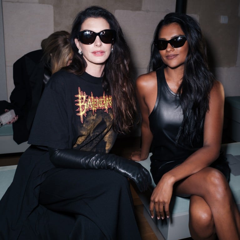Anne Hathaway and Simone Ashley at the Balenciaga spring/summer 2026 show at Paris Fashion Week in October. Photo: Handout