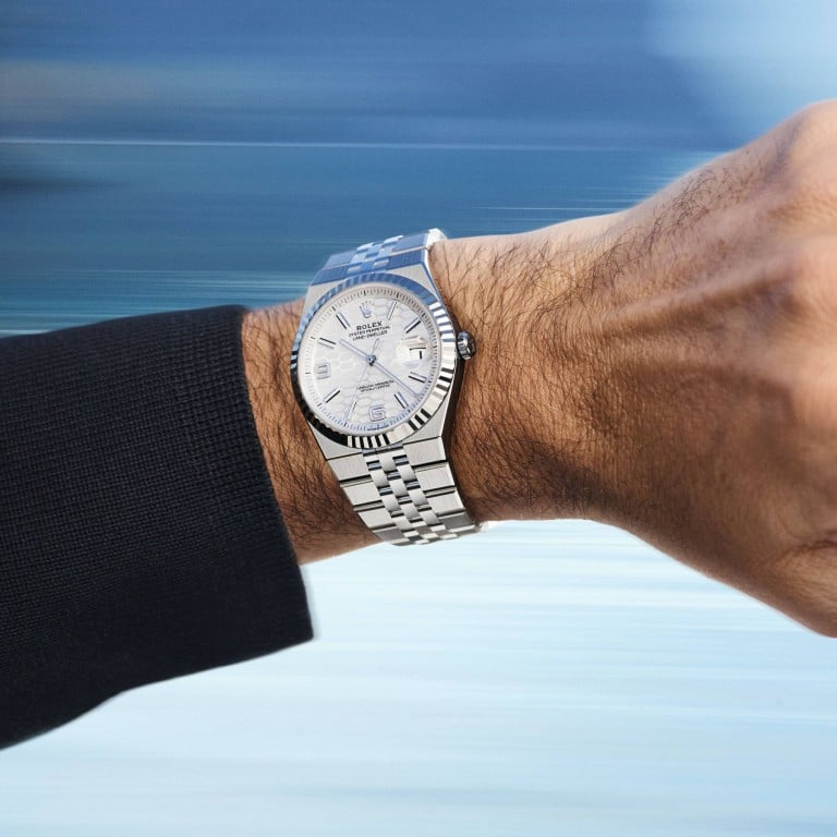 Rolex ambassador and tennis legend Roger Federer wears a Land-Dweller 40 with a five-band bracelet. Photo: Handout