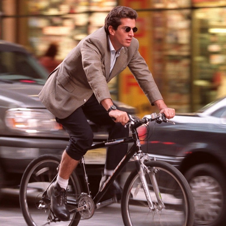 John F. Kennedy Jr always looked good – even when negotiating Manhattan’s rush hour traffic on a bike. Photo: Sygma via Getty Images