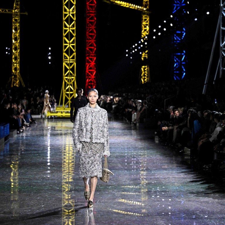 Chanel built a construction site full of colourful cranes for the fall/winter 2026 show at Paris Fashion Week. Photo: AFP