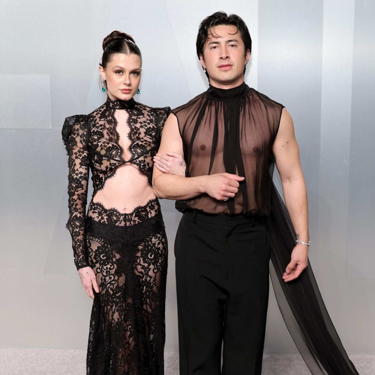 Hudson Williams attends the 2026 Vanity Fair Oscar Party with his girlfriend, Katelyn Rose Larson. Photo: Getty Images/AFP