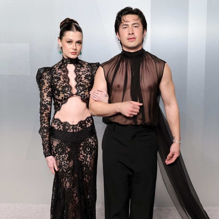 Hudson Williams attends the 2026 Vanity Fair Oscar Party with his girlfriend, Katelyn Rose Larson. Photo: Getty Images/AFP