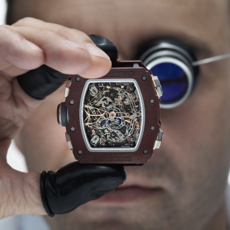 Richard Mille’s highly skeletonised RM 41-01 Tourbillon Soccer in Red Carmin Basalt TPT. Photo: Handout