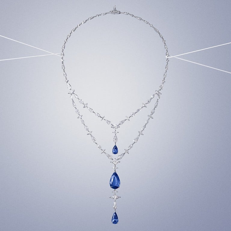 Cartier En Équilibre’s latest chapter includes the diamond-and-sapphire Parcae necklace. Photo: Handout