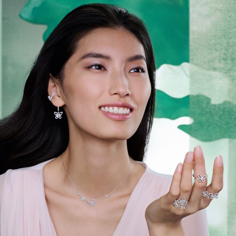 Model Xinyue Guo wears the latest iteration of Graff’s iconic butterfly motif in the new campaign photographed by Liz Collins. Photo: Handout
