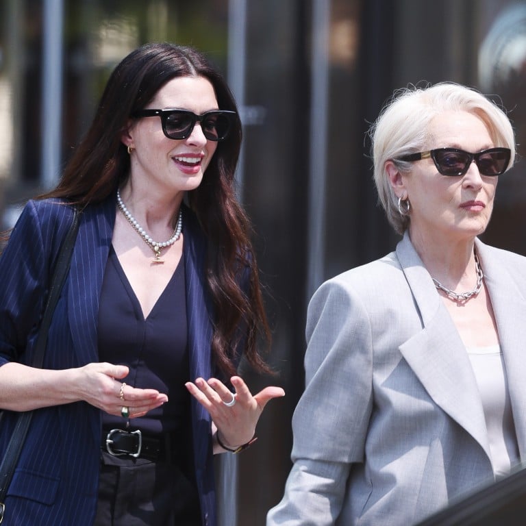 On the set of The Devil Wears Prada 2: Andy Sachs (Anne Hathaway) wears jewellery by Jemma Wynne and Marlo Laz, while Miranda Priestly (Meryl Streep) sports pieces by Briony Raymond. Photo: Handout