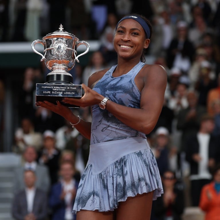 Coco Gauff of the US holds the French Open women’s singles trophy in June 2025. Photo: Handout