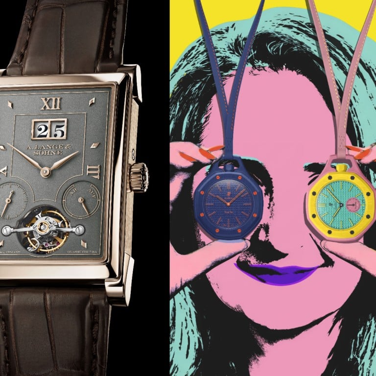 From left: A. Lange & Söhne Cabaret Tourbillon in Honeygold; Audemars Piguet x Swatch Royal Pop; Patek Philippe ref. 2523 South America World Time. Photos: Handout
