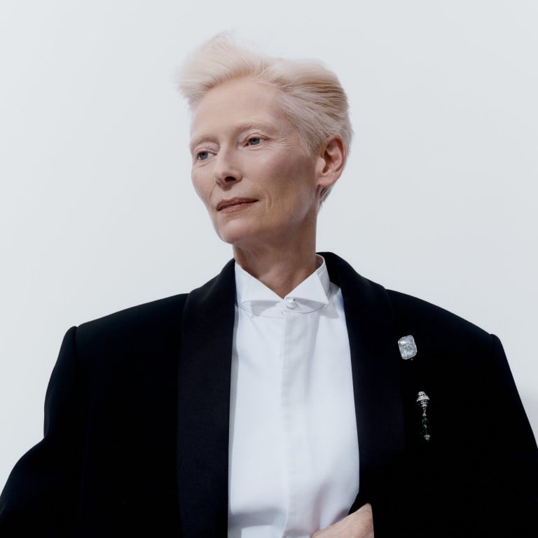 Tilda Swinton in Chanel, wearing a diamond brooch at the 2026 EE Bafta Film Awards. Photo: Handout