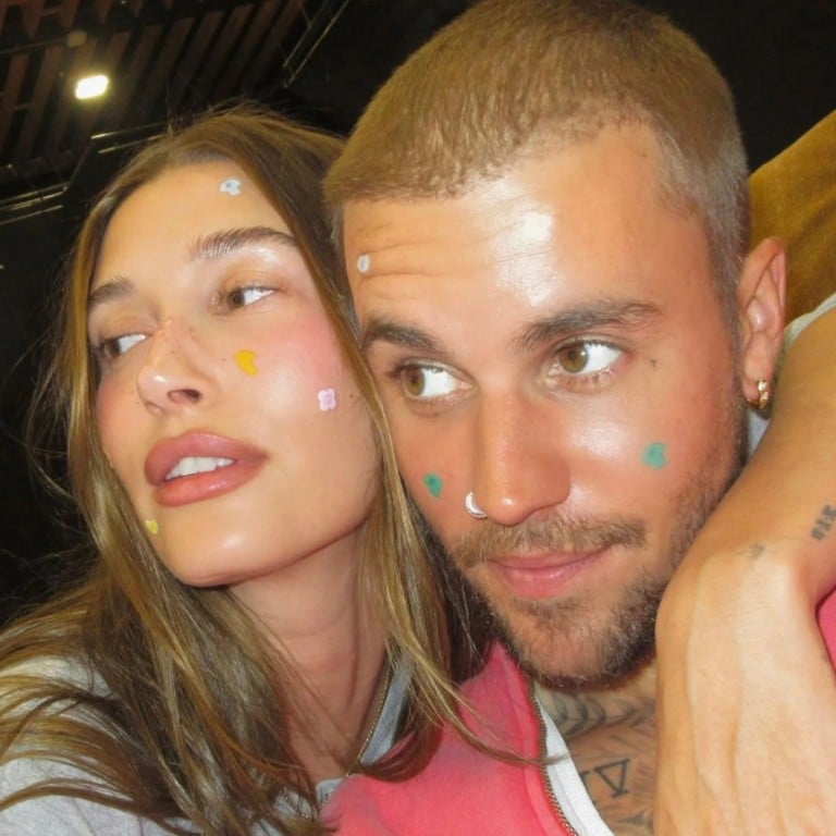 Hailey and Justin Bieber collaborated on Rhode’s colourful pimple patches, with Justin’s mushroom-shaped version marketed ahead of his headline slot at Coachella. Photo: Handout