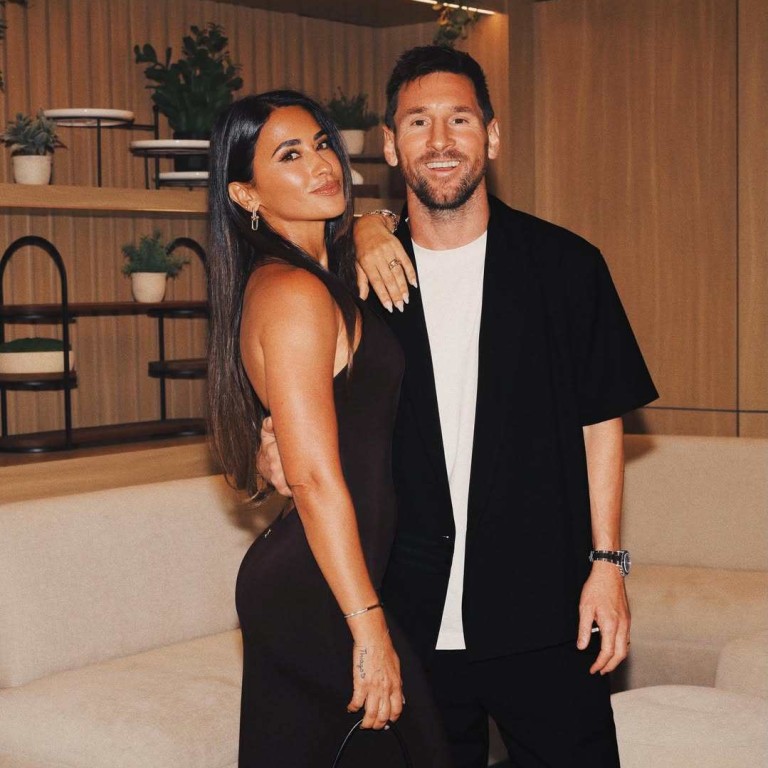 Lionel Messi and his wife Antonela Roccuzzo in May, celebrating the footballer’s collaboration with Adidas Football and Kith. Photo: @antonelaroccuzzo/Instagram