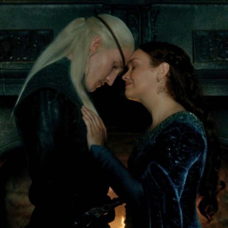 Prince Aemond Targaryen (Ewan Mitchell) and Alicent Hightower (Olivia Cooke) share a disturbing mother-son kiss in the season three premiere of House of the Dragon. Photo: @hbomax/Instagram