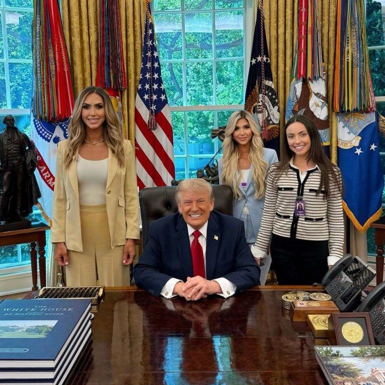 Adrienne Gray with Lara Trump, Donald Trump and Grace Taggart. Photo: @adriennegraytv/Instagram