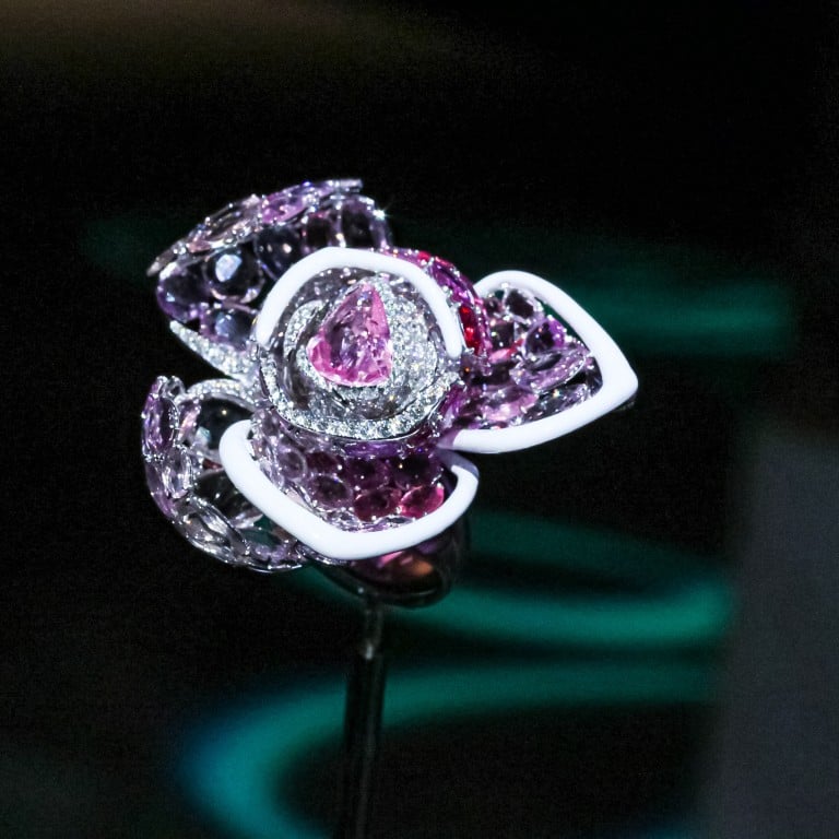 Chinese artist Feng J has been crafting her innovative translucent “floating set” jewels for a decade. Pictured here is the La Vie en Rose ring. Photo: Handout