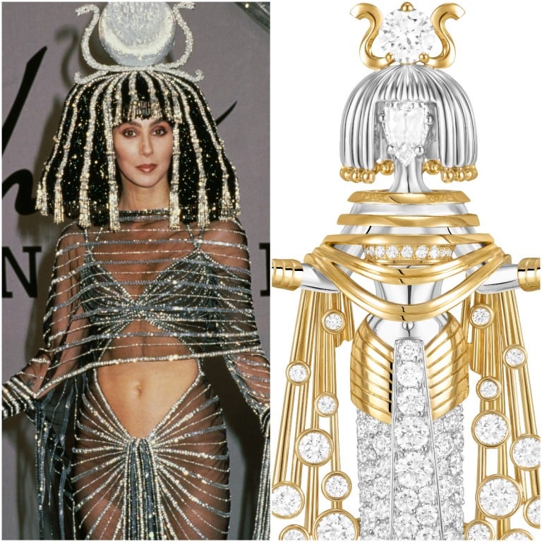 Van Cleef & Arpels’ Muse Éternelle is inspired by a 1988 photo of Cher dressed as Queen Cleopatra. Photos: Getty Images; Handout