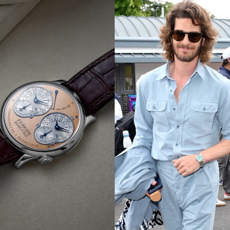 Phillips is auctioning a pre-production F.P. Journe; Andrew Garfield sports the IWC Ingenieur 35 Pool Blue at Wimbledon; Longines releases the Conquest Heritage Central Power Reserve in light blue. Photos: Wirelmage; Handouts