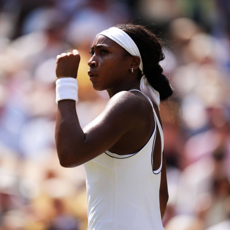 Coco Gauff wears a tennis bracelet above her wristband in the Wimbledon semi-final last month. Photo: PA Wire/dpa