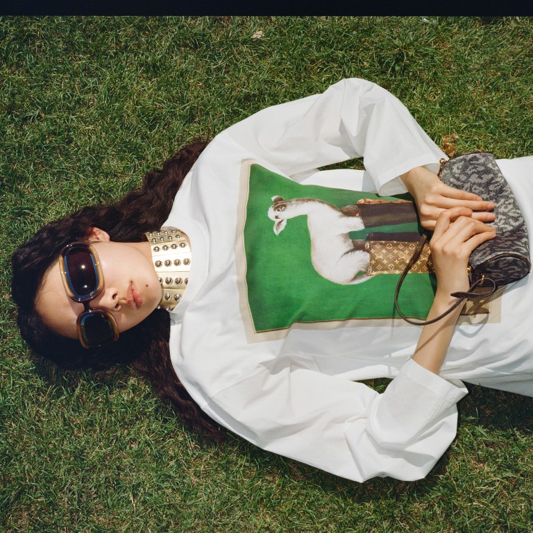 Enlarged, futuristic-looking eyewear is one of the clearest expressions of Nicolas Ghesquière’s forward-thinking vision for Louis Vuitton womenswear. Outfit: Louis Vuitton. Photography: Marie Tomanova