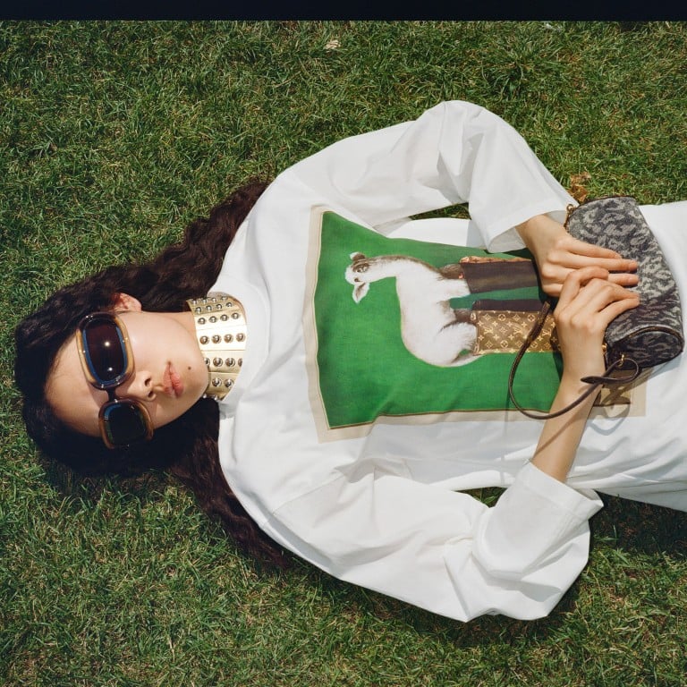 Enlarged, futuristic-looking eyewear is one of the clearest expressions of Nicolas Ghesquière’s forward-thinking vision for Louis Vuitton womenswear. Outfit: Louis Vuitton. Photography: Marie Tomanova