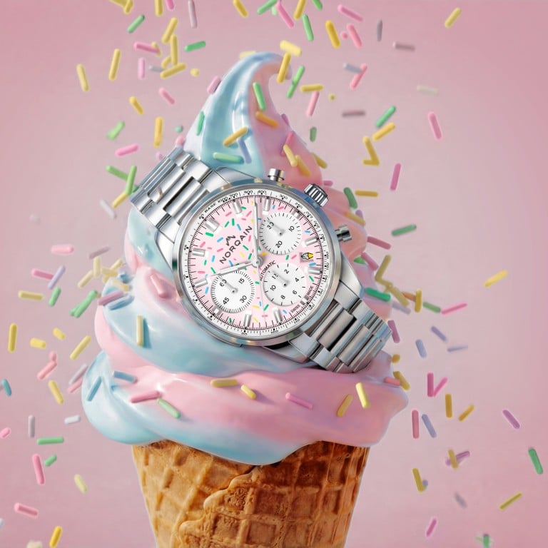 Norqain’s Freedom Chrono Enjoy Life Sprinkles Pink is a playful take on pastels. Photo: Handout