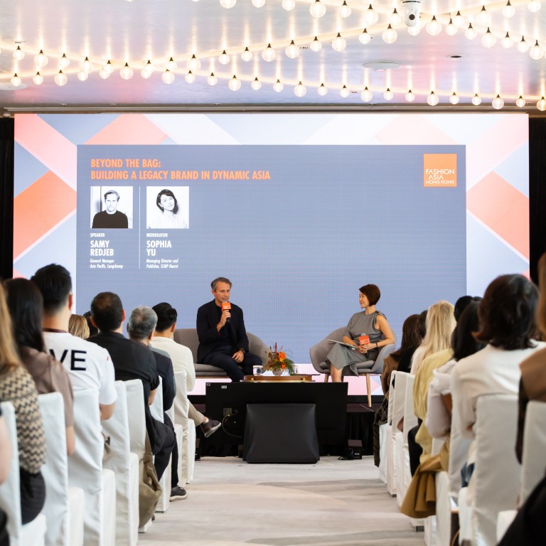 SCMP Hearst managing director and publisher Sophia Yu onstage with Longchamp Asia-Pacific general manager Samy Redjeb. Photo: Handout