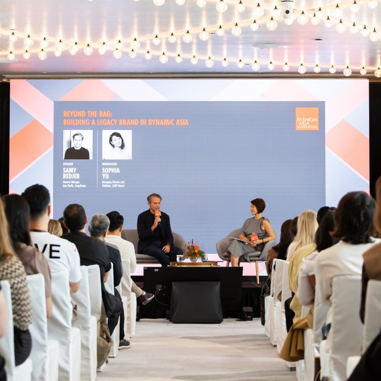 SCMP Hearst managing director and publisher Sophia Yu onstage with Longchamp Asia-Pacific general manager Samy Redjeb. Photo: Handout