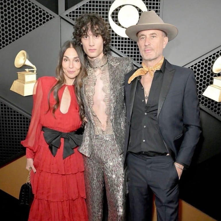 Sombr with his parents, Bennah Serfaty and Andy Boose, at the 68th Grammy Awards, where he was nominated for Best New Artist. Photo: @sombrontour/Instagram
