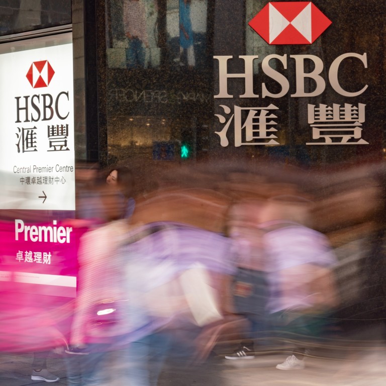 Pedestrians walk past an HSBC bank branch in Central, Hong Kong. Photo: Bloomberg