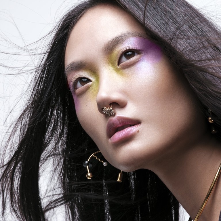 NARS single eyeshadows in Sultan, Douro and Matcha; Tom Ford jacket; Lady Grey gold choker; Hannah Jewett earrings