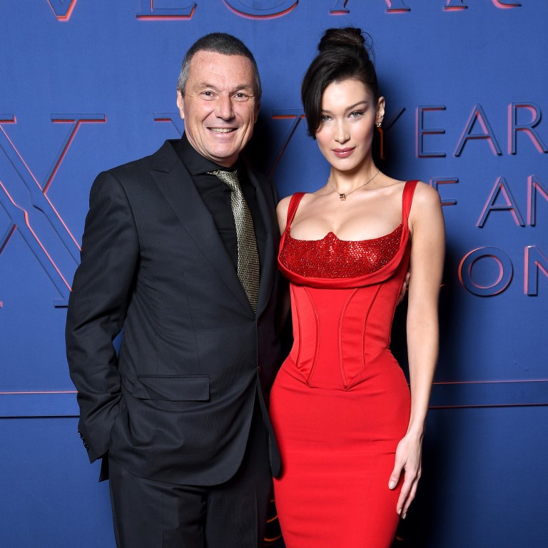 bella hadid red versace dress