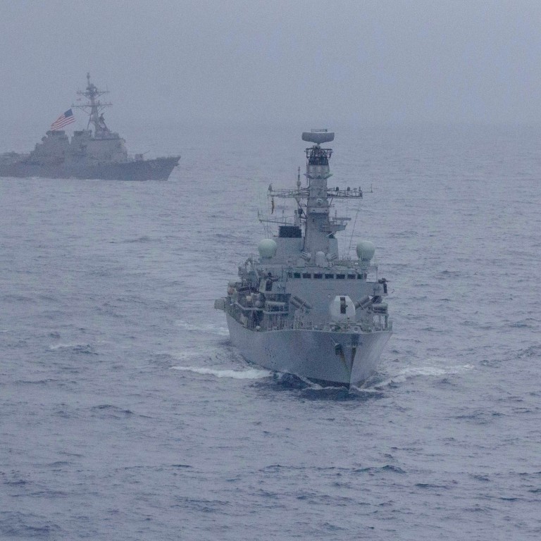 The USS McCampbell and the HMS Argyll conduct a joint US-UK exercise in the South China Sea in January. Photo: Reuters