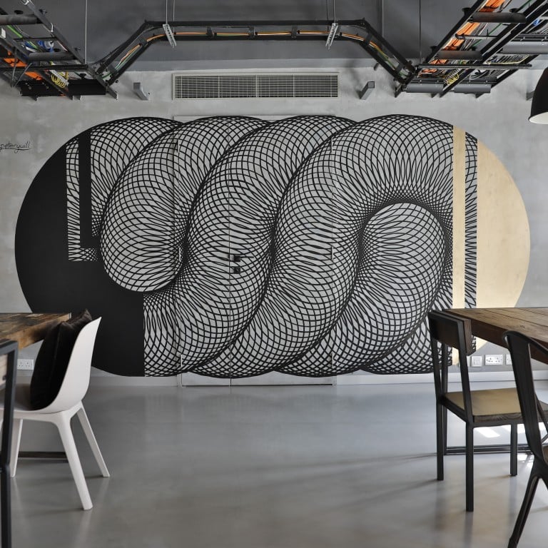 A geometric mural by Canadian artist Peter Yuill, who has been in Hong Kong for about 10 years, having moved here from Toronto.