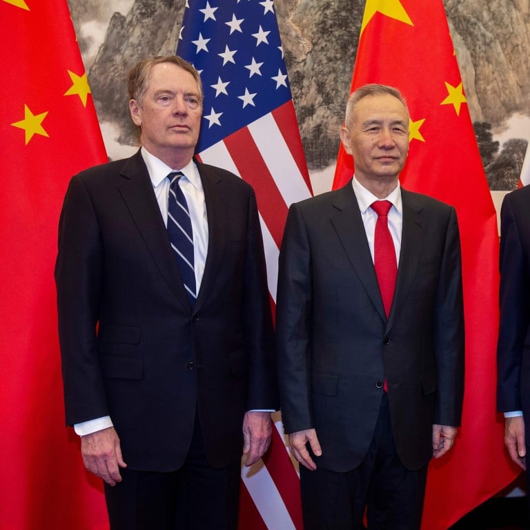China's Vice-Premier Liu He poses for a photo with US Treasury Secretary Steven Mnuchin (right) and US Trade Representative Robert Lighthizer in Beijing on March 28. Ongoing negotiations between the US and China are reportedly nearing their end, with the possibility of Chinese President Xi Jinping signing a trade deal with US President Donald Trump floated for June. Photo: AFP
