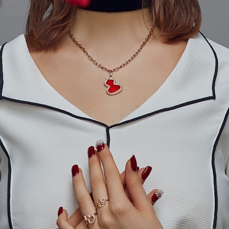 Qeelin’s Wulu pendant – which combines the bold auspicious red colour, and the ancient Chinese gourd-shape symbol, resembling the lucky number 8 cut out in red agate – symbolises twice the blessings.