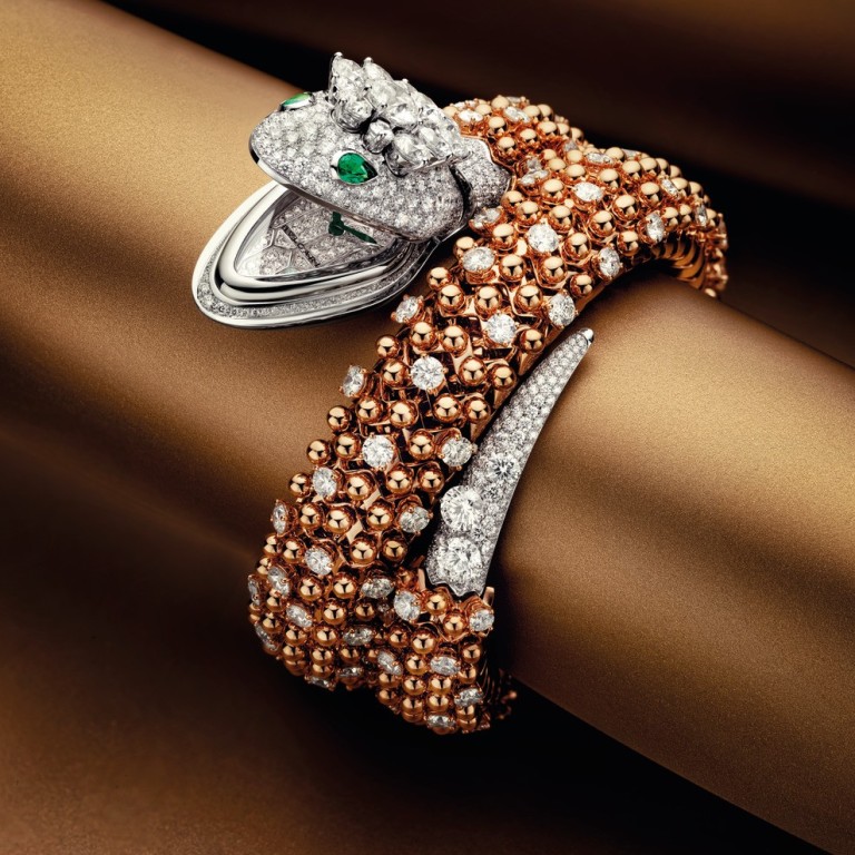 Bulgari High Jewellery Serpenti watch, with an 18-ct rose gold bracelet, was inspired by the creative excitement of the 1980s.