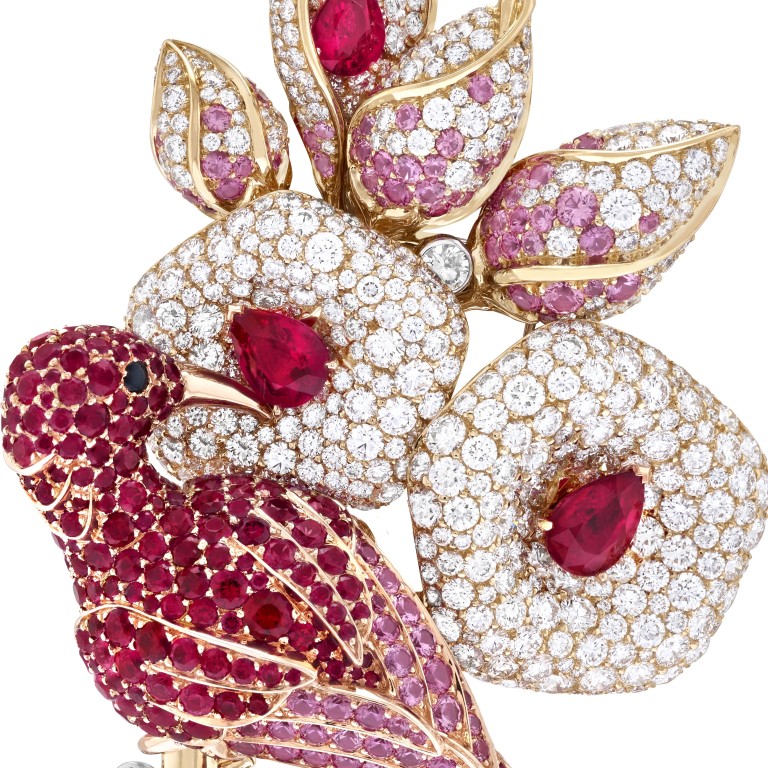 A brooch from Van Cleef & Arpels’ Treasures of Rubies collection. These thoughtful designs speak to Van Cleef & Arpels’ understanding of a woman’s need to be spontaneous, creative and free.