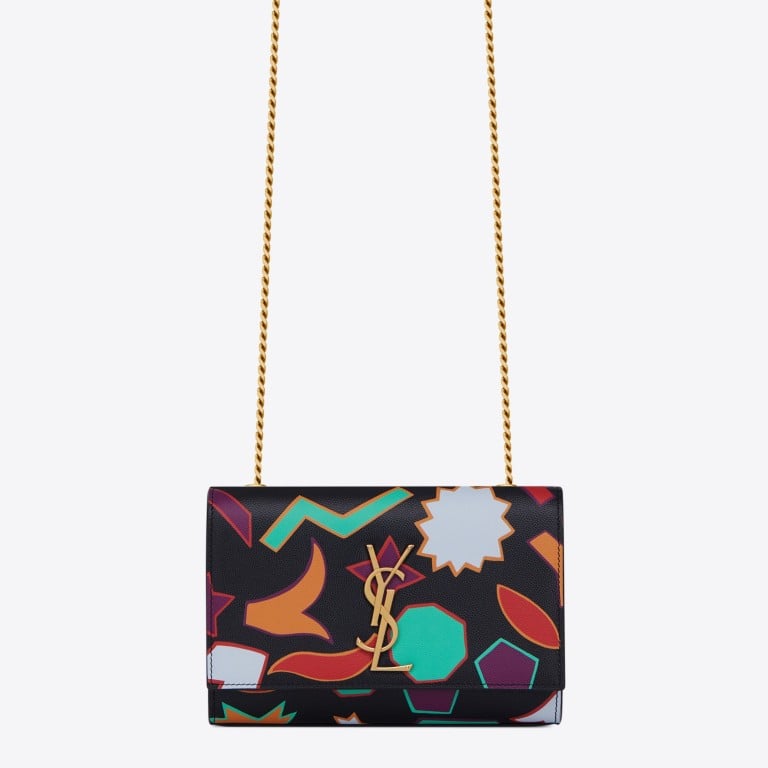 Saint Laurent small Kate chain bag in multicolour printed black leather