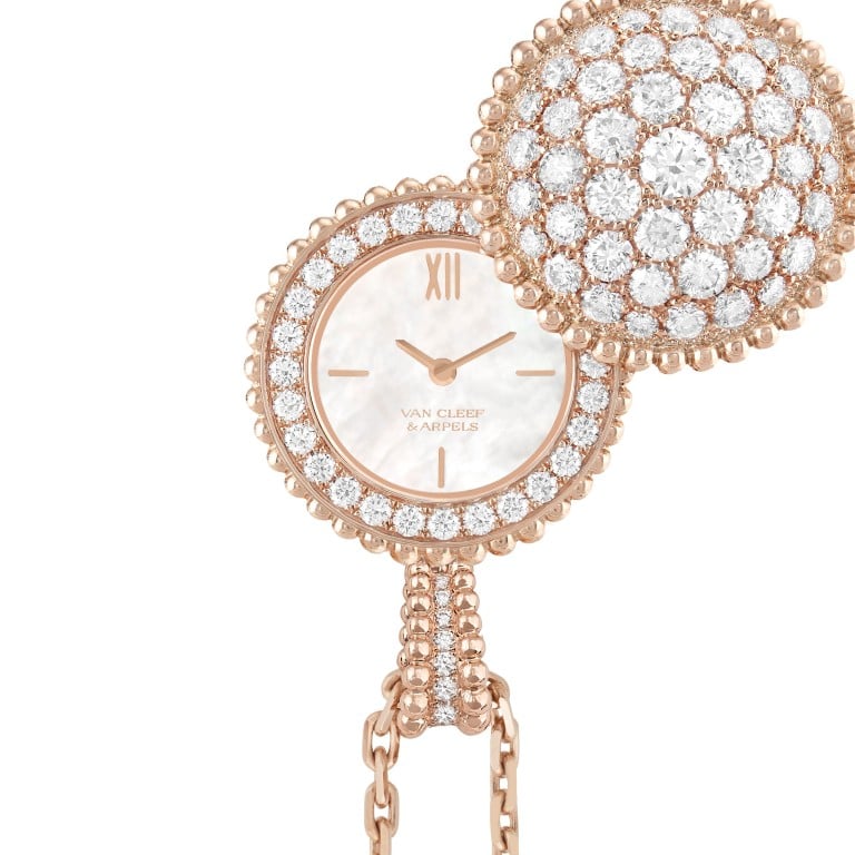 Van Cleef & Arpels’ Perlee watch pendant in rose gold with diamonds