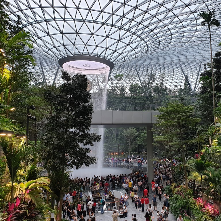 The HSBC Rain Vortex, featuring a 40-metre-high waterfall, is one of the not-to-be missed attractions at the newly opened Jewel Changi Airport – a 10-storey extension to Singapore’s Changi Airport. Photo: Natasha Pack