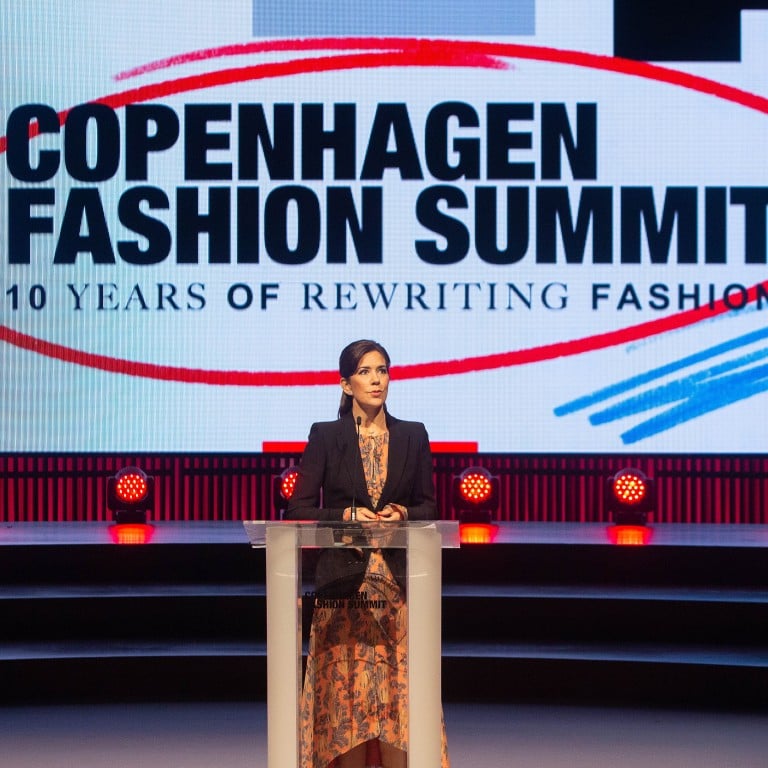 Mary, Crown Princess of Denmark, patron of the Copenhagen Fashion Summit, speaks to industry leaders and other guests at the two-day event which focused on sustainability in fashion. Photo: Getty Images