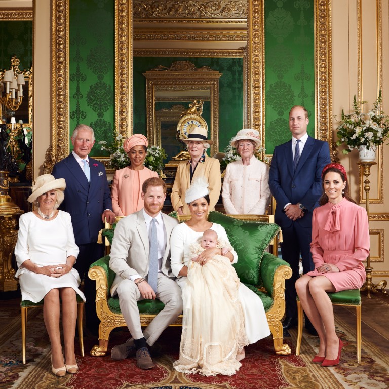 Prince Harry and Meghan, Duke and Duchess of Sussex (front centre), with their son, Archie, and other members of the British royal family and guests at Saturday’s christening at Windsor Castle. (From left) Camilla, Duchess of Cornwall, Prince Charles, Prince of Wales, Doria Ragland, Lady Jane Fellowes, Lady Sarah McCorquodale, Prince William, Duke of Cambridge and Catherine, Duchess of Cambridge. Photo: EPA-EFE