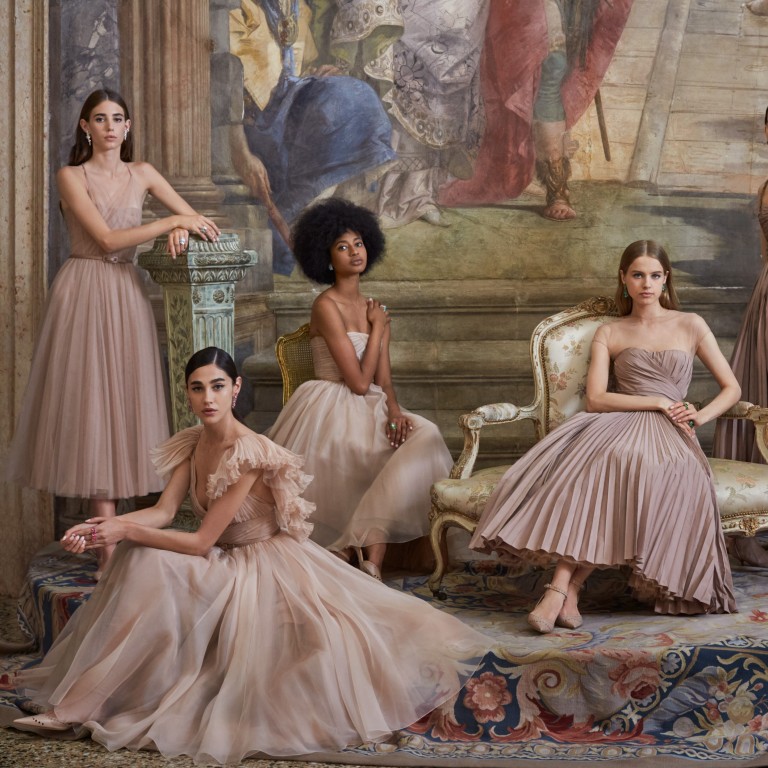 Models wear jewellery from Victoire de Castellane’s Gem Dior collection presentation in Venice, where she has grouped gemstones in crystal-like formations to show the colour gradation of natural stones.