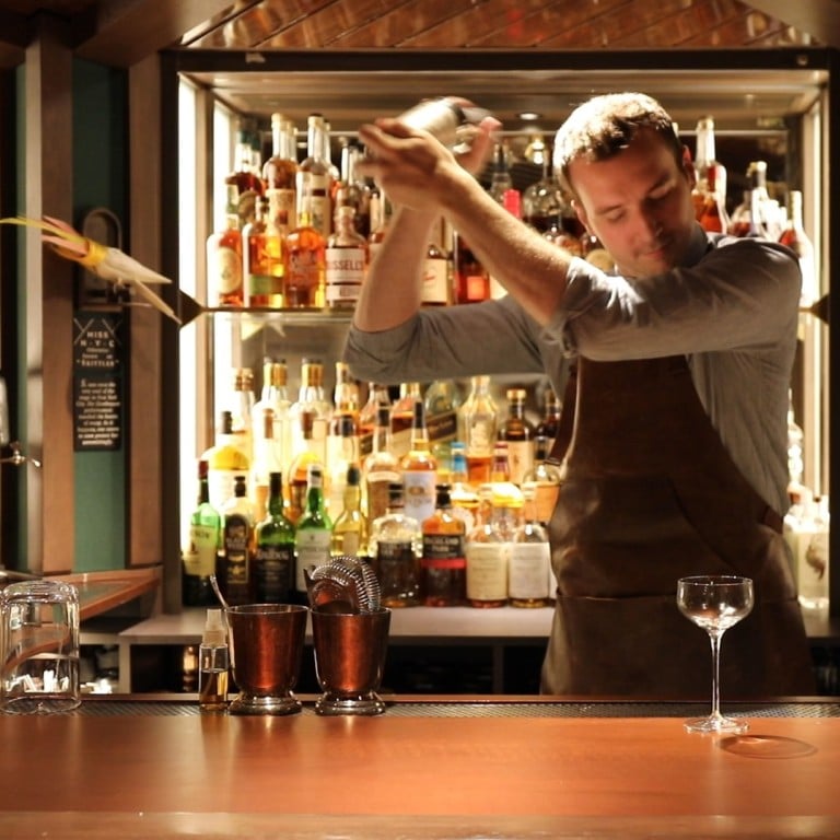 Head bartender Adam Schmidt mixes a drink at PDT Hong Kong, at the Landmark Mandarin Oriental. Photo: Bridgette Hall